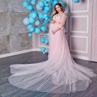 tulle illusion pregnancy dress photo shoot sheer women robe lace applique maternity gown for photography
