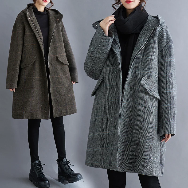 

2023 1 Fashion Women's Wool Suit Jacket England Style Loose Thin Tweed Trench Coat Autumn Winter Casual Commuting Tops Female