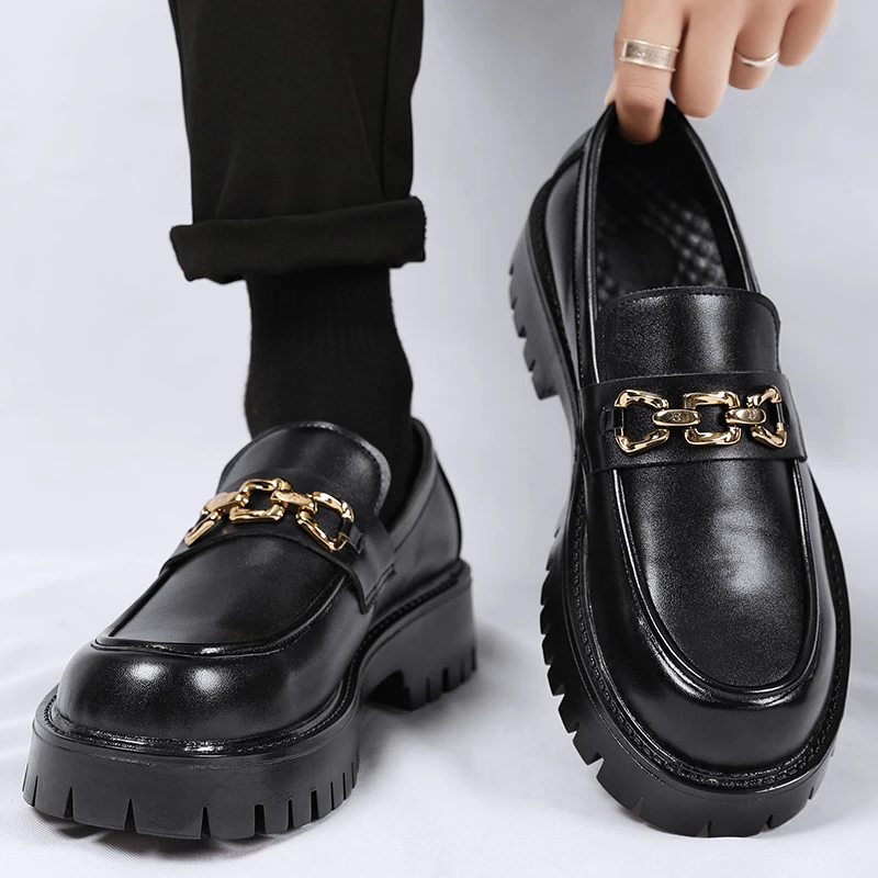 

New Luxury Brand Men's Shoes Black Business Loafers for Men Leather Thick Bottom Casual Shoes Wedding Formal Shoes Mocassins