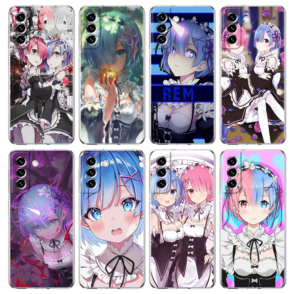 

Gift Ram Rem ReZERO Transparent Cover for Samsung Galaxy S22 S20 S21 FE Note 20 10 Ultra S10 S10E S9 M21 M22 Lite Plus Case