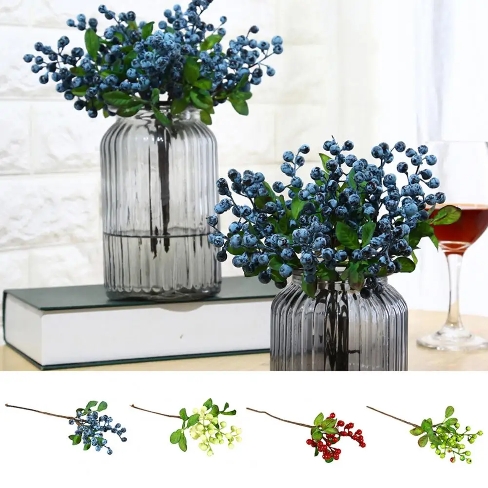 

Dropshipping!!Lifelike Artificial Plant Faux Berry Fake Branch Simulation Blueberry Home Hotel Cafe Decor Prop