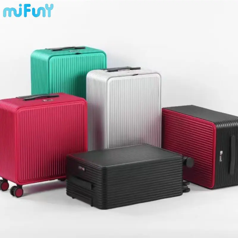MIFUNY Aluminum Travel Case Carry on Luggage with Wheels Front Cover Open Rolling Luggage Spinner High Quality Business Suitcase