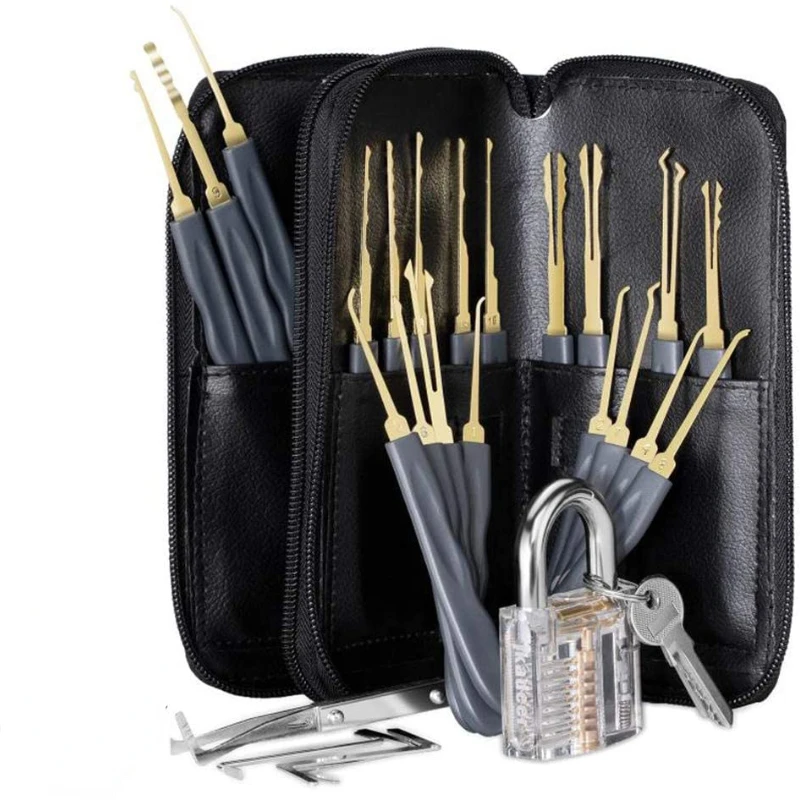 

24 Piece Locksmith Tools with 1pc Clear Lock Combination Lock Practice Paddle Lock and Key Combination Lock Tool