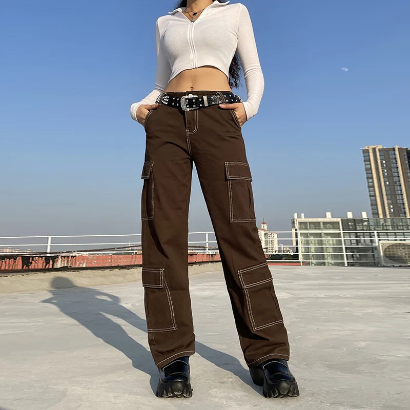 

Sunny y.j. Джинсы-карго женские с завышенной талией, составного кроя