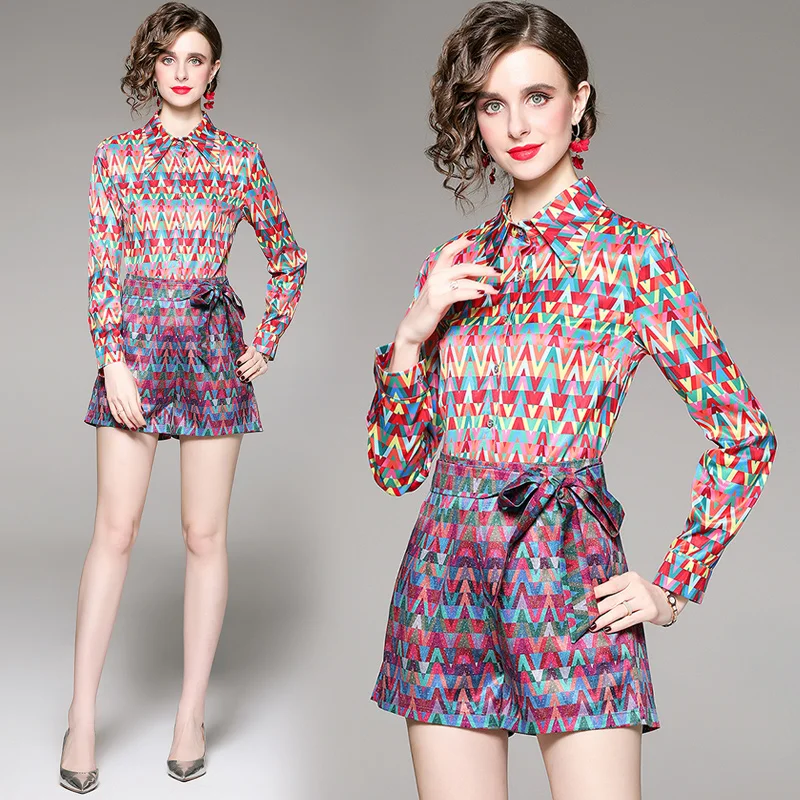 

Streetwear Korean Fashion Two Piece Shorts Sets Women Long Sleeve Shirts + Shorts Suits Outfits Casual Elegant Office Ladies Set