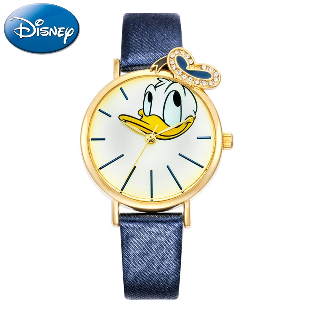 Disney Donald Duck Girl Crystal Quartz Watch Student Leather Watches For Children With Gift Box Cartoon Kid Clock New Women Time top lady women s watch japan quartz cute crystal woman hours fashion real leather children clock girl s birthday gift julius box