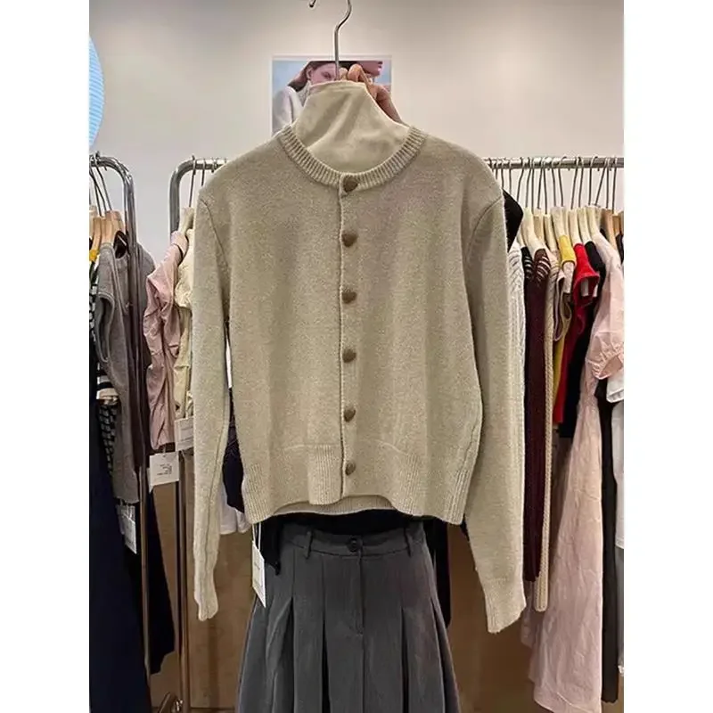 Autumn/Winter2024 New Women's Knitted Cardigan Slim Fit V-Neck Jumper Sweater Solid Color Round Neck Long Sleeve Short Jacket Tr