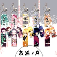 20pcslot anime demon slayer lanyards keychain kimetsu no yaiba cosplay cotton streamer bag pendant with bell keychain jewelry