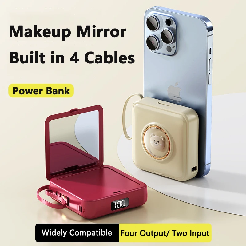 20000 мАч Мини Power Bank Милый питомец Мультфильм Светодиодный дисплей Зеркало для