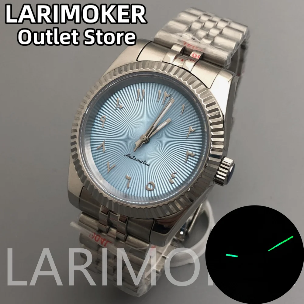 LARIMOKER 36 мм 39 арабские цифры Sunburst Bule белый циферблат NH35 PT5000 Miyota автоматические 20ATM