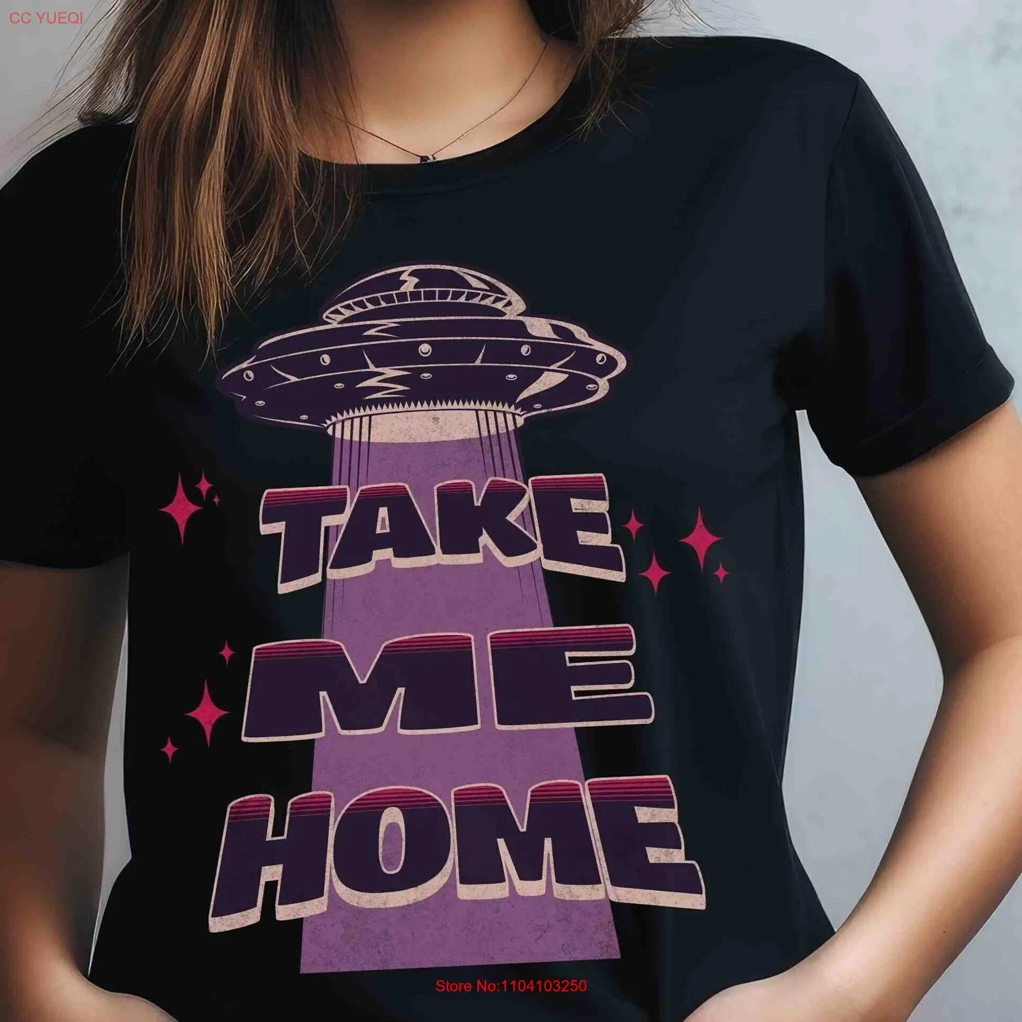 Футболка с потертостями НЛО Чужой вдыхание Take Me Home Космос Астрономия Забавный