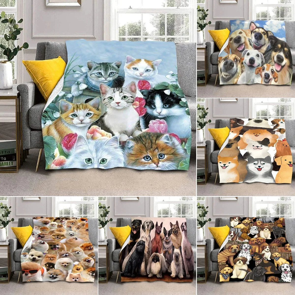 

Cute Animals Flannel Throw Blanket Cats Dogs Super Soft Lightweight Blanket Kid Birthday Gift for Bed Sofa Plush Bedspread Sheet