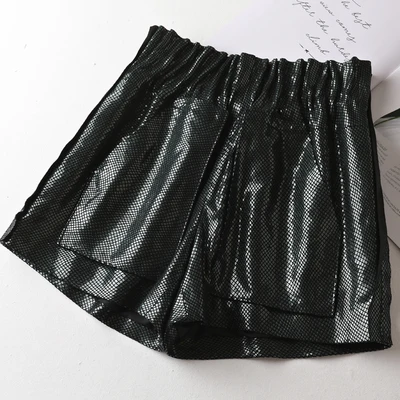 2022 Bright Leather Women Sheepskin New High Waist Loose Casual Shorts J8