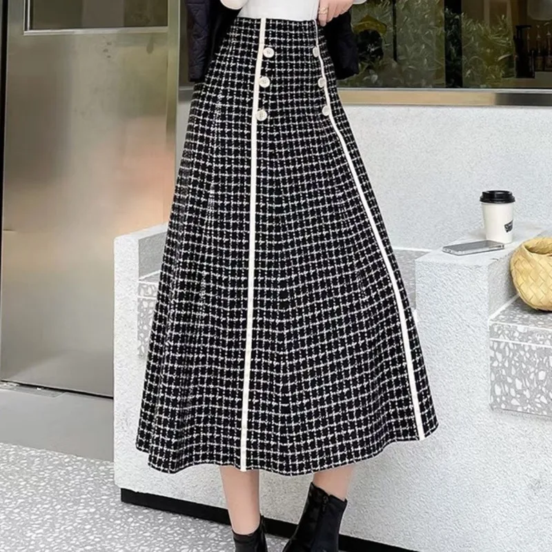 

Skirts Women Autumn Winter Elegant Vintage Lattice High Waist Korean Style All-match Loose Casual A Line Chic Pleated Skirts
