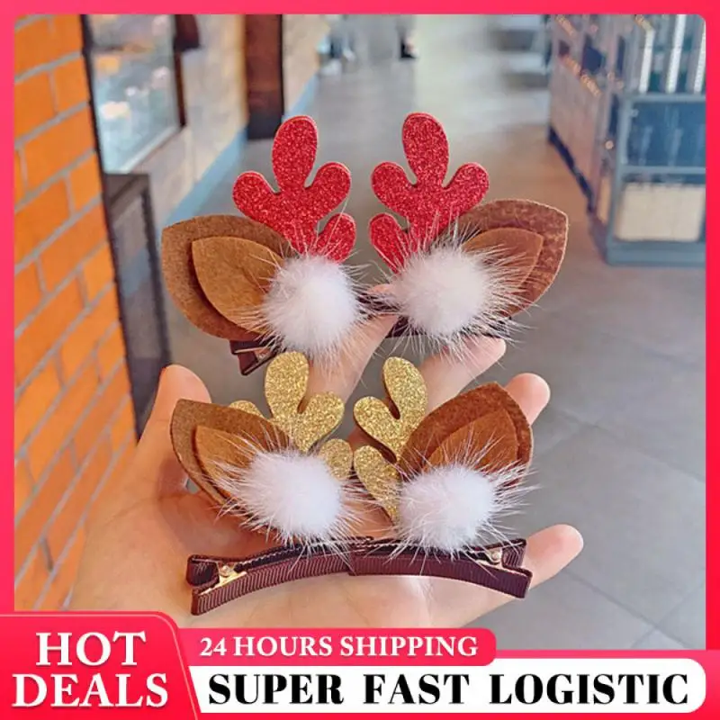 

Рождественские повязки на голову, шпильки для волос, рождественские зажимы для волос в форме сердца, оленя, Рождественская пушистая Праздничная Шпилька, товары для фотографий
