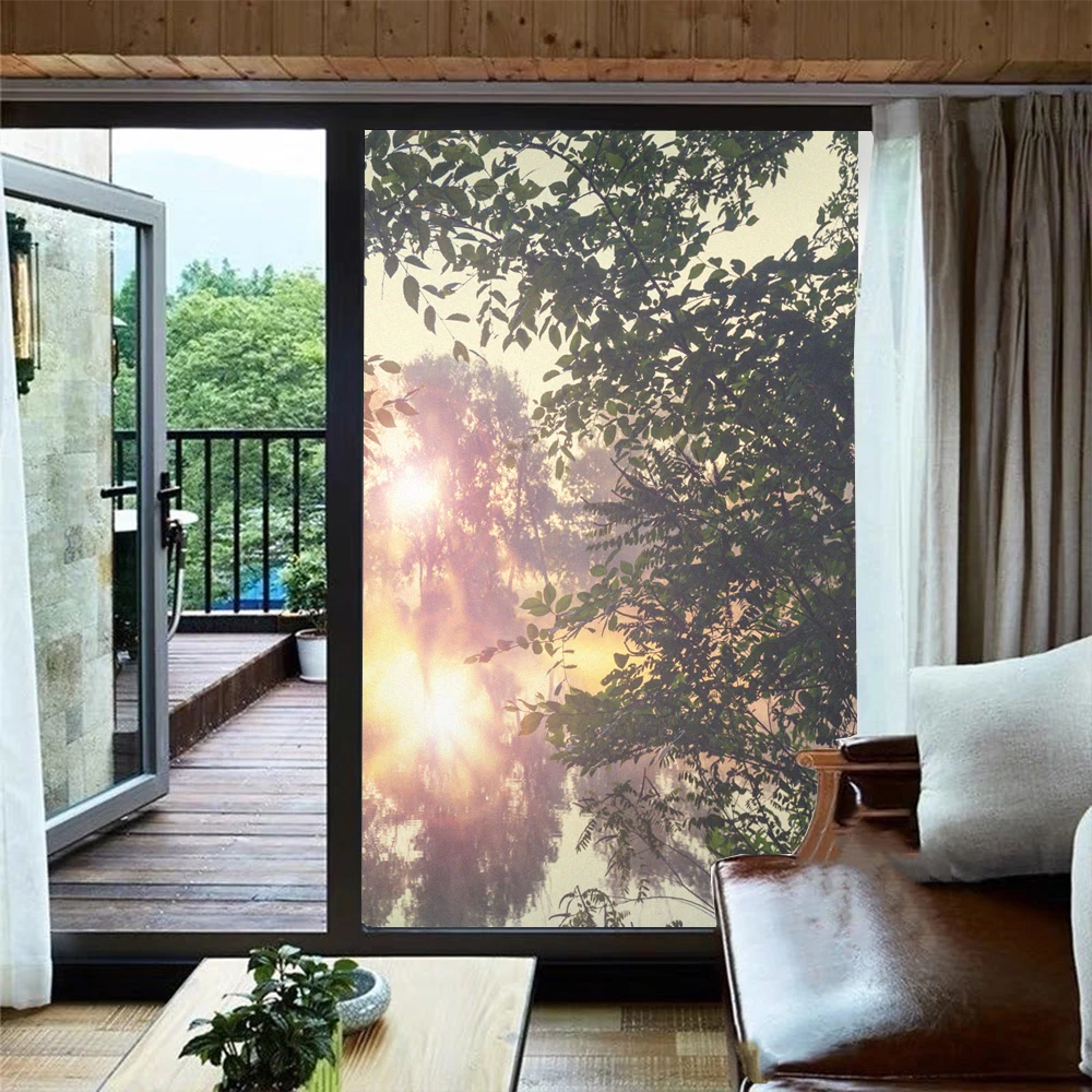 Закат по озеру узор конфиденциальность оконная Наклейка Анти УФ-стекло пленка не