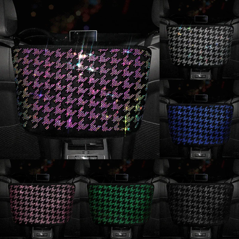 

Colorful Rhinestones Full Diamond Car Seat Back Storage Bag Colorful Middle Rear Hanging Car Storage Bag
