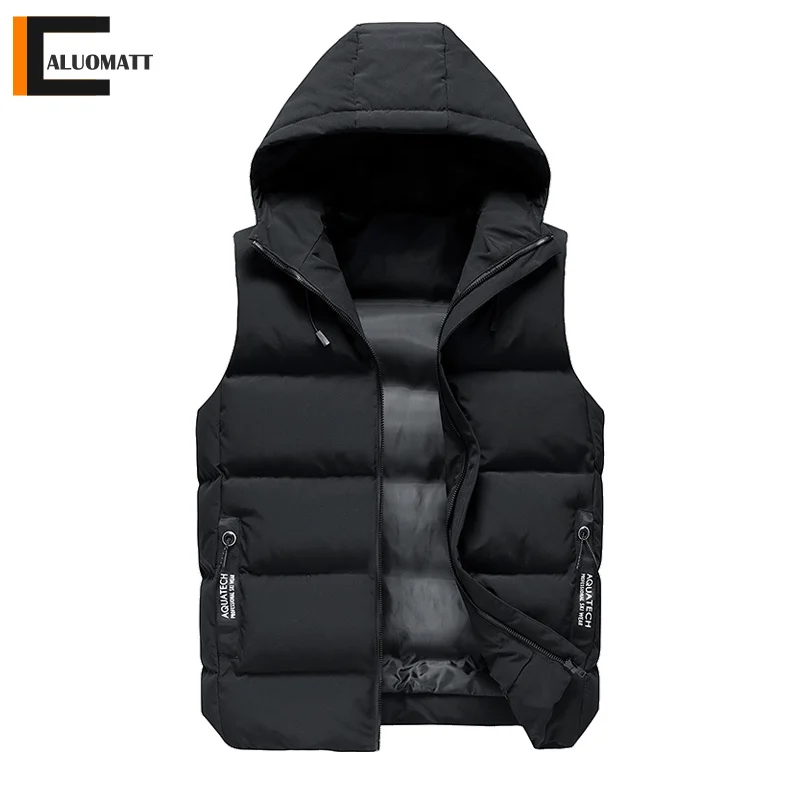 

Casual Men Vest Jacket Sleeveless Stylish Warm Thick Men's Vests Hooded Winter Ultralight Brand Zipper Male Work Waistcoat 5XL