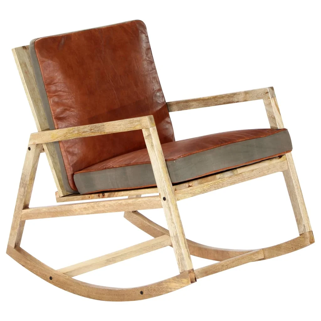 

Rocking Chair Brown genuine leather and mango solid