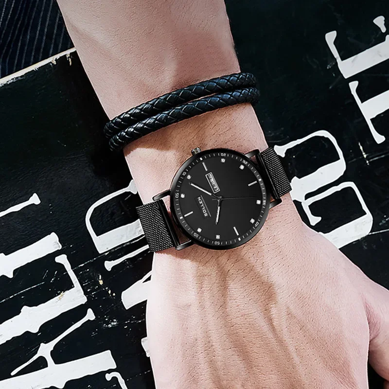 Часы Sunlu мужские простые креативные часы с воскресным календарем подарок деловой