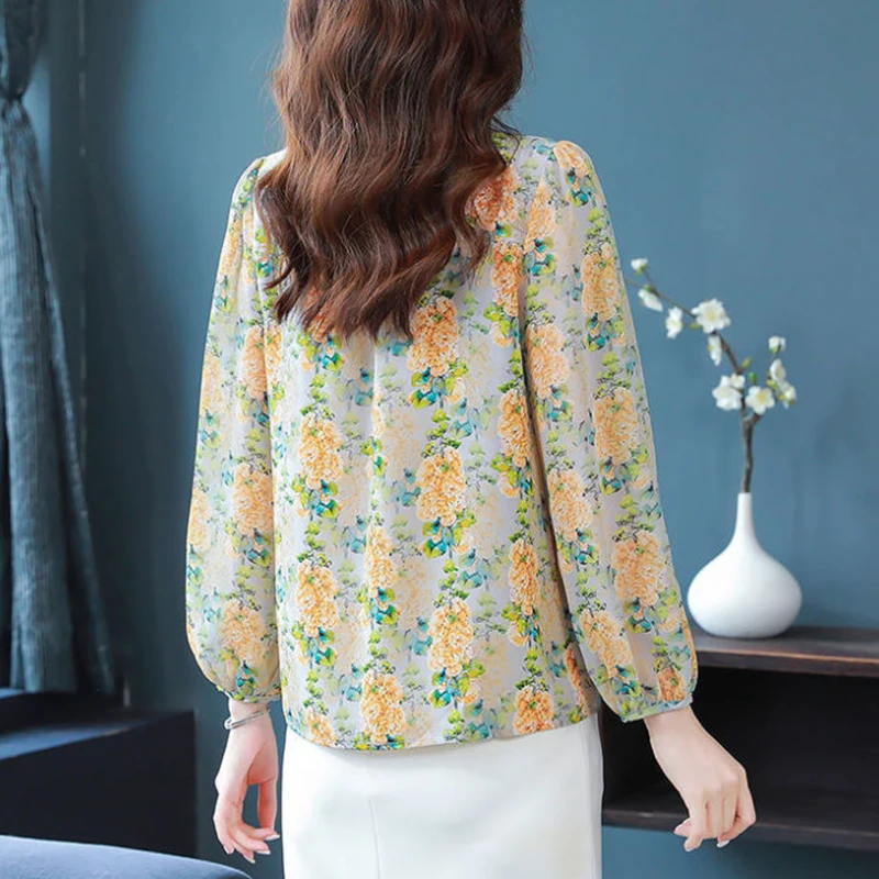 Женская Весенняя модная трендовая Цветочная шифоновая свободная мягкая рубашка