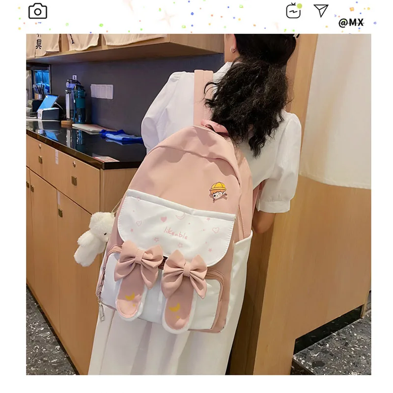 Teenagers Girls Lightweight Waterproof Nylon School Bags 2022 Children Kawaii Bowknot Large Capacity New Fashion Backpacks