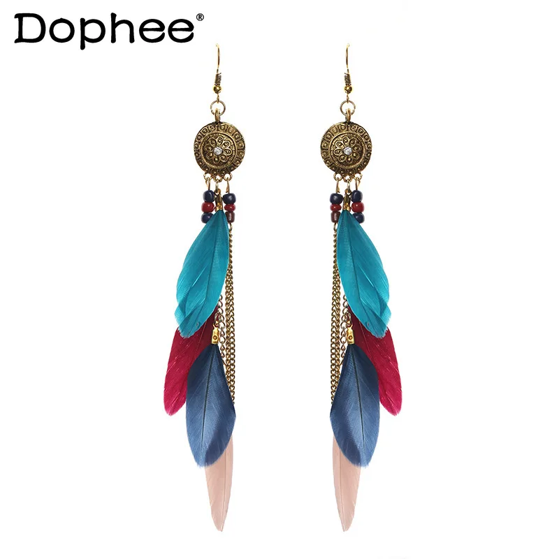 

2023 Minority Ethnic Earrings Feather Dangle Earrings Female Tibetan Exotic Ornament Travel Accessories Earrings Fashion Jewelry