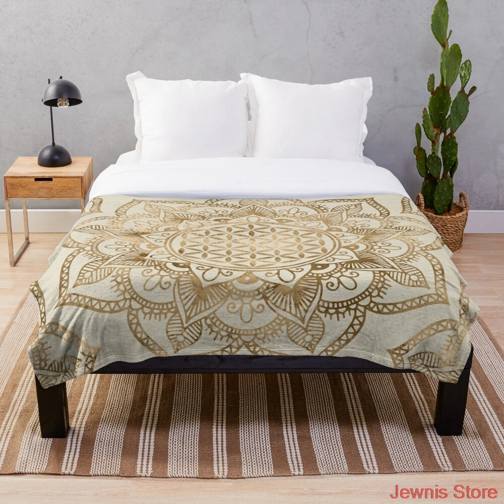 

Flower of Life in Lotus pastel golds and canvas Blanket Print on Demand Decorative Sherpa Blankets for Sofa bed Gift