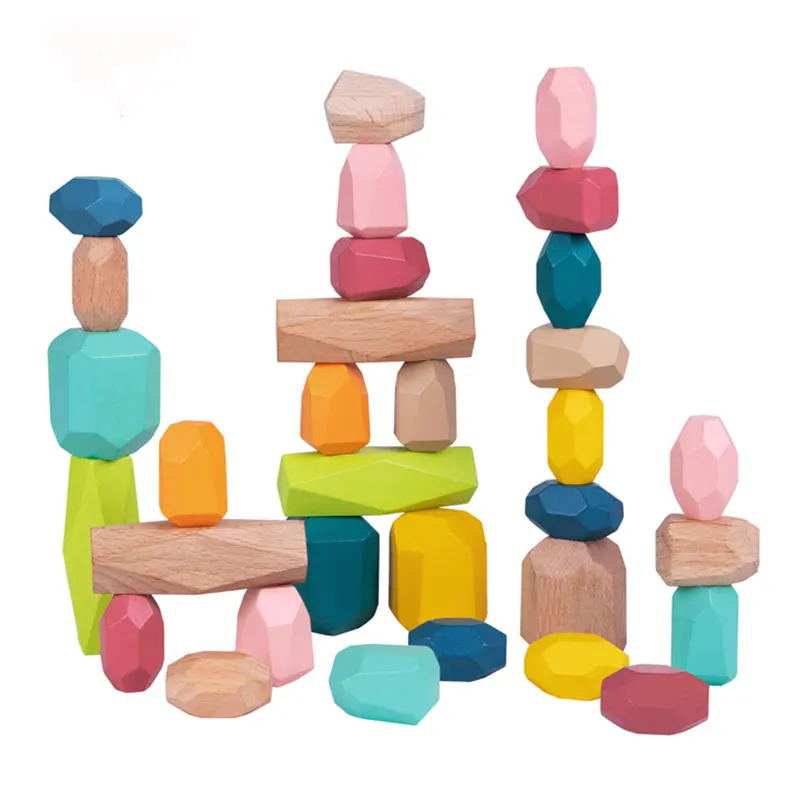 

Balancing Stacking Wooden Stones Set Sorting Creative Children Educational Nesting Colorful Building Blocks Toys for kids