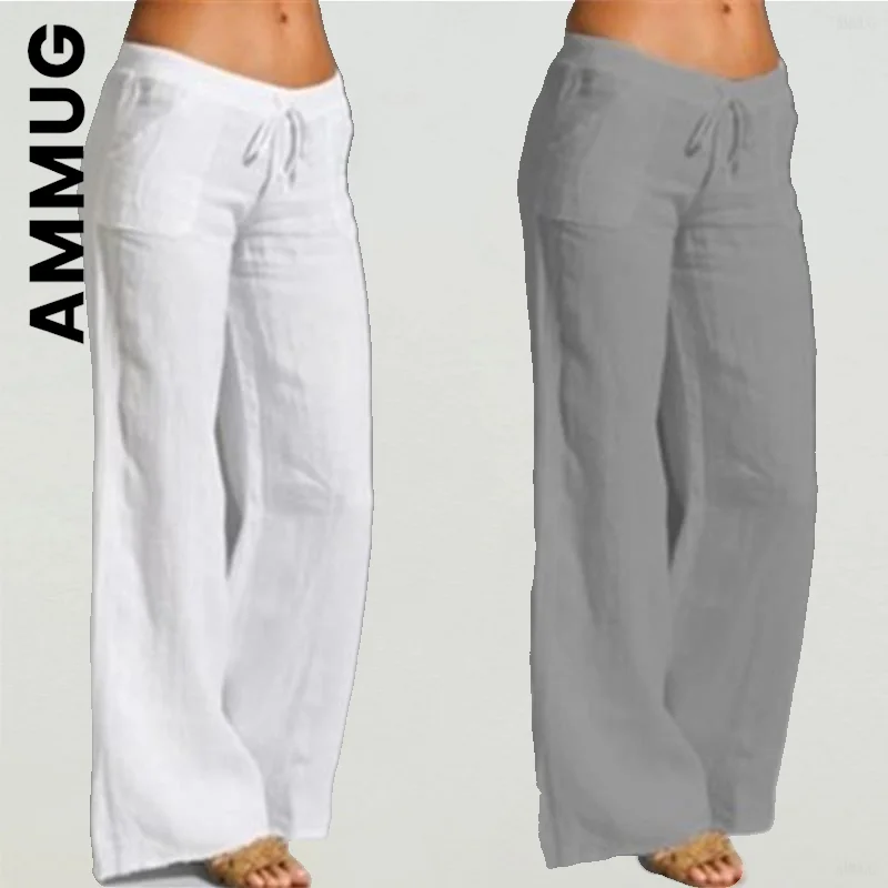 

Ammug Pants Women Trousers New Elegant Straight Pants Cotton Linen Pants Chic Bottoms Hip Elastic Female Trousers