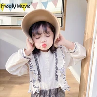freely move girls long sleeve 2022 spring new sweet ruffles o neck children casual solid color cotton baby shirt girls shirts