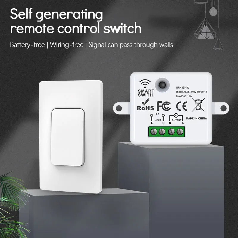 

Self-Powered Wireless Free Wiring And Free Stickers +Rf433 On-Off Device Us Version Switch 220v Intelligent Light Control Panel