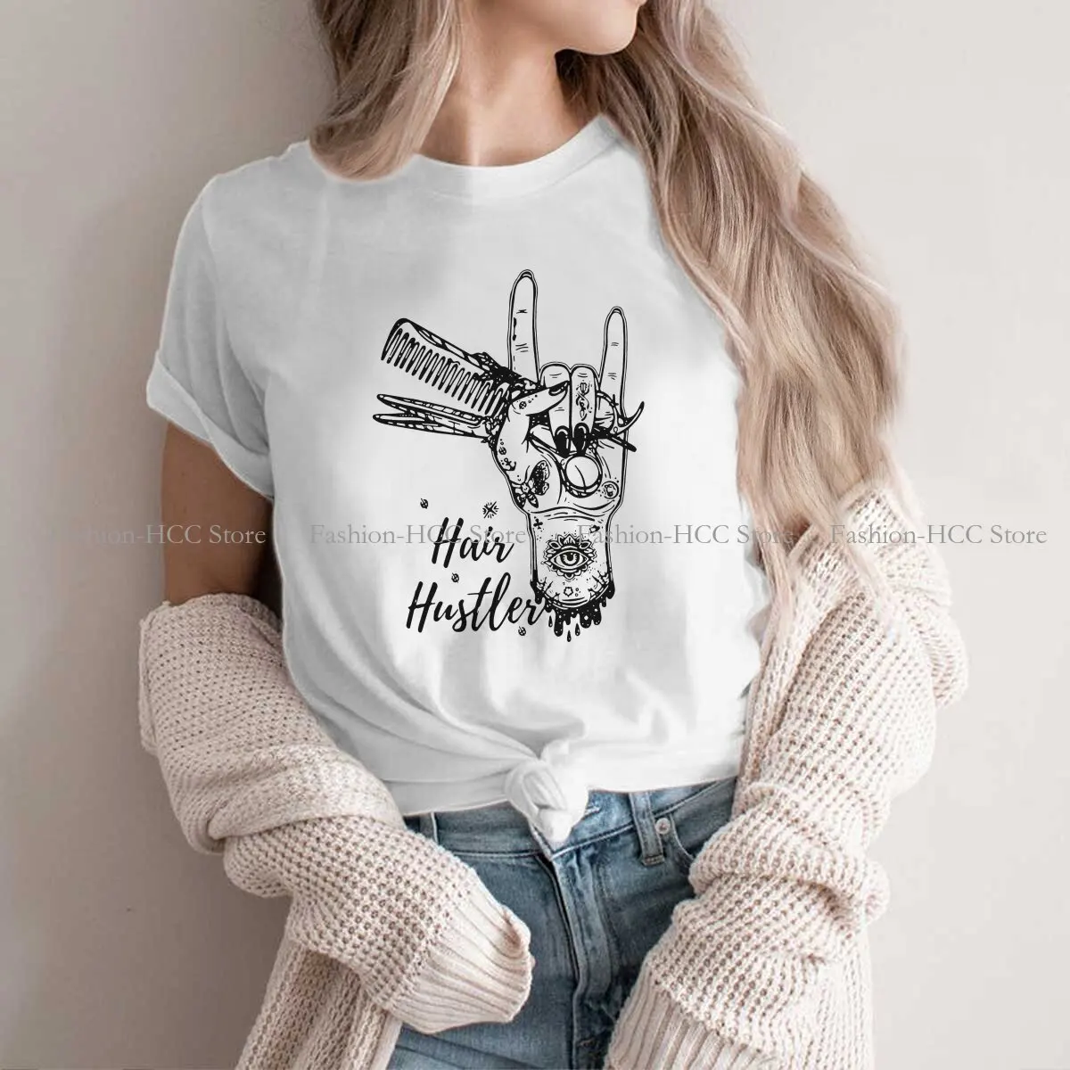 

Hustler NAL Hipster Polyester TShirts Barber Hairdresser Fashion Trend Hairstyle Women Style Streetwear T Shirt Round Neck