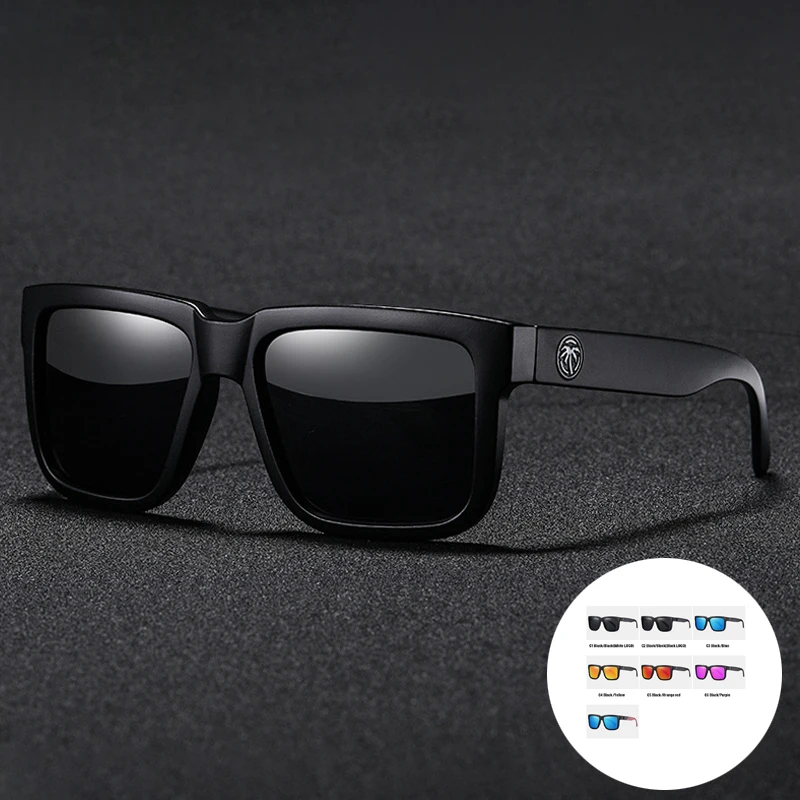 HEAT WAVE Men Square Shades Sunglasses UV400 Wholesale Trendy Women Gafas de sol 2022 Multicolored Novelty Glasses Biking Black