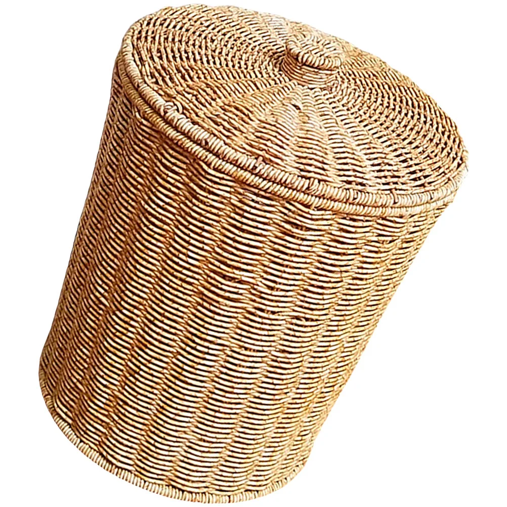 

Basket Can Trash Storage Woven Bin Rattan Waste Wicker Garbage Planter Bedroomlid Laundry Sundries Clothes Dirty Seagrass Hamper