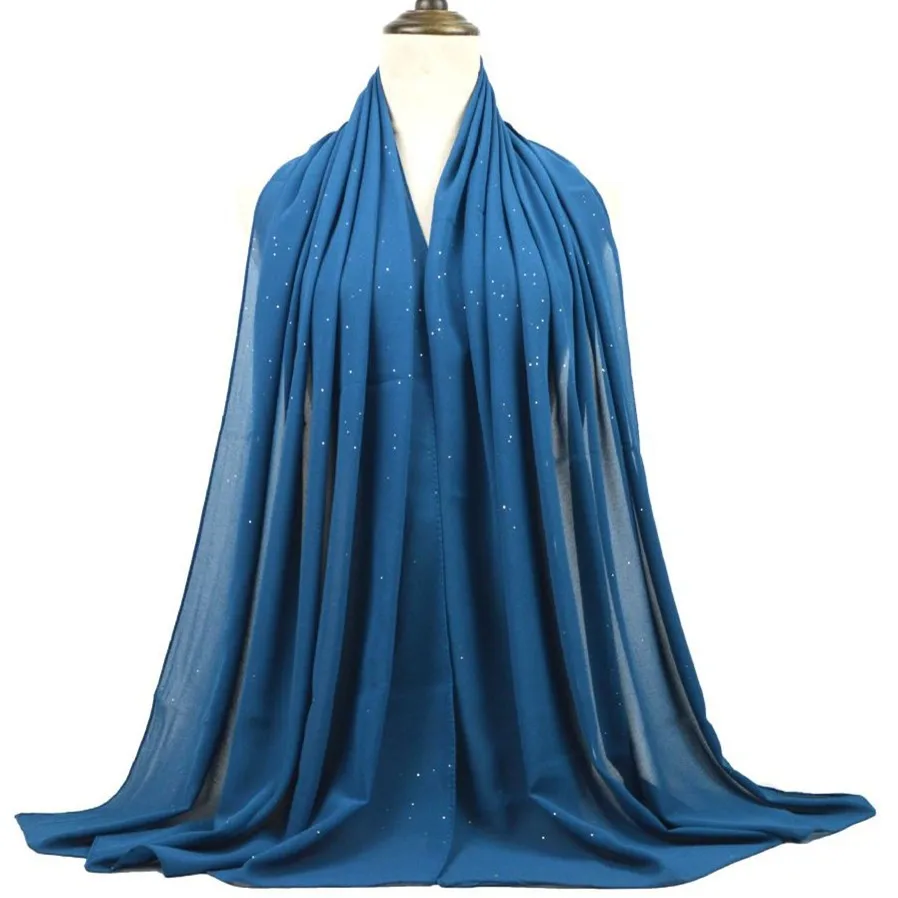 Sequins Bubble Chiffon Hijab Scarf Women Muslim Headscarf Plain Shimmer Turban Solid  Islamic Shawls and Wraps Pashmina Stoles
