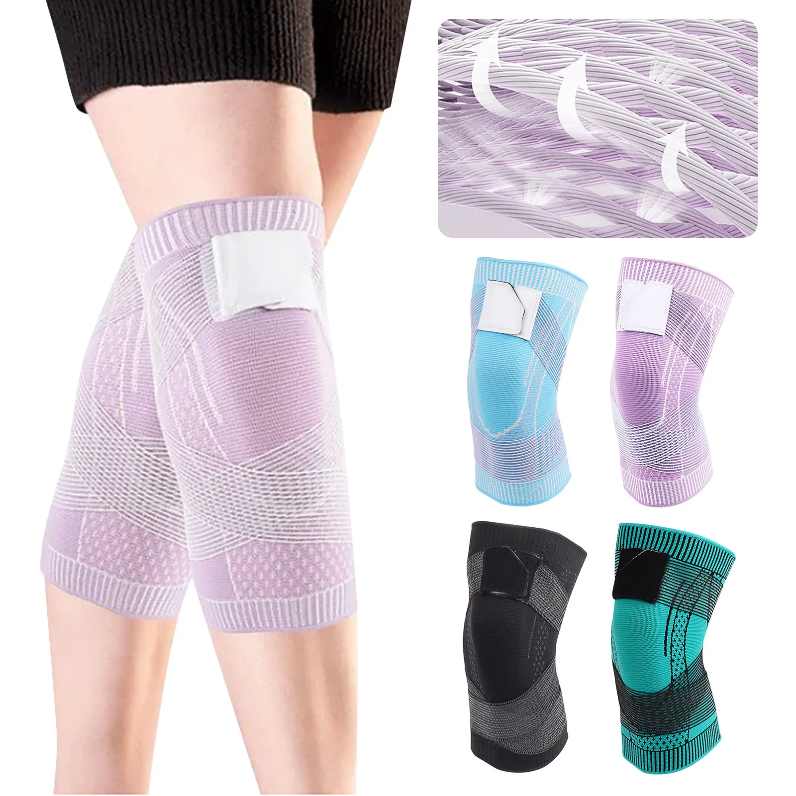 

Yoga Set Cork Color Matching Straps Pressurized Knitted Sports Knee Pads Nylon Breathable Knee Pads Foam Exercise Large