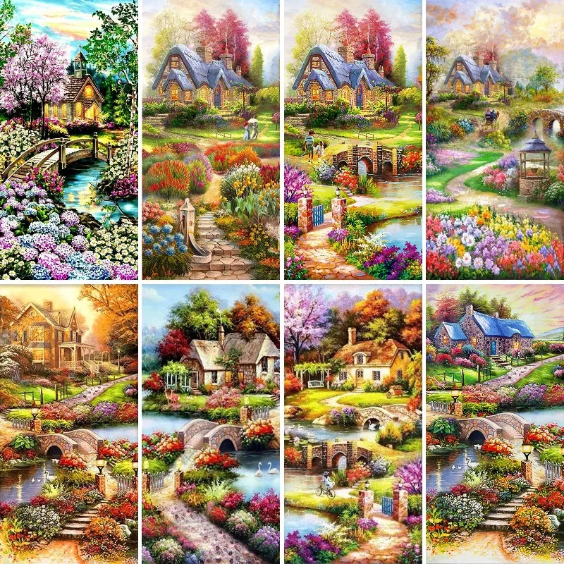 

5D DIY New Diamond Painting Full Diamonds Landscapes Countryside Garden Cottage House Rhinestone Embroidery Cross Stitch Decor