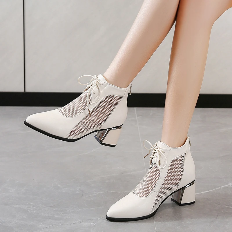 

Женские босоножки на молнии сзади, дышащие сетчатые сандалии с острым носком, на высоком каблуке, Размеры 35-40, для лета, 2022