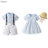 children brother sister matching outfits clothes baby girl dress with hat little boy top short 2pcs suits kids matching clothing