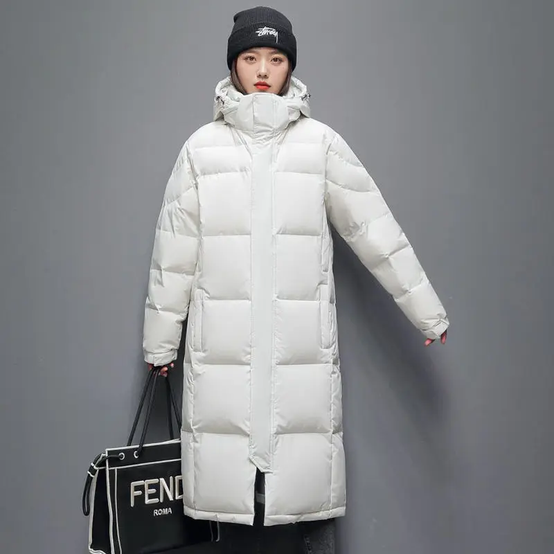Enlarge Winter Men's and Women's Down Jacket Women's Fashion Solid Color Over The Knee Long Couples Warm White Duck Down New Clothing