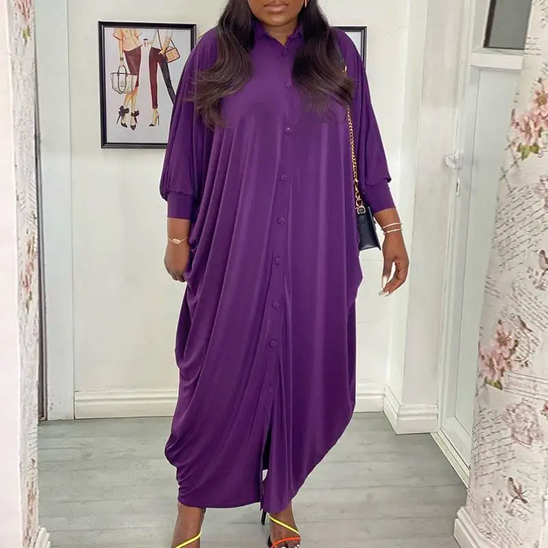 

VONDA 2022 Loose Sundress Women Spring Lapel Collar Autumn Dresses Casual Button Up Solid Vestidos Loose Solid Baggy Robes