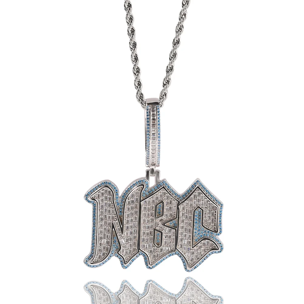 Uwin Custom Double Layer Baguette Cz Name Pendant Necklaces For Women Bling Cubic Zirconia Letter Necklace Charm HipHop Jewelry