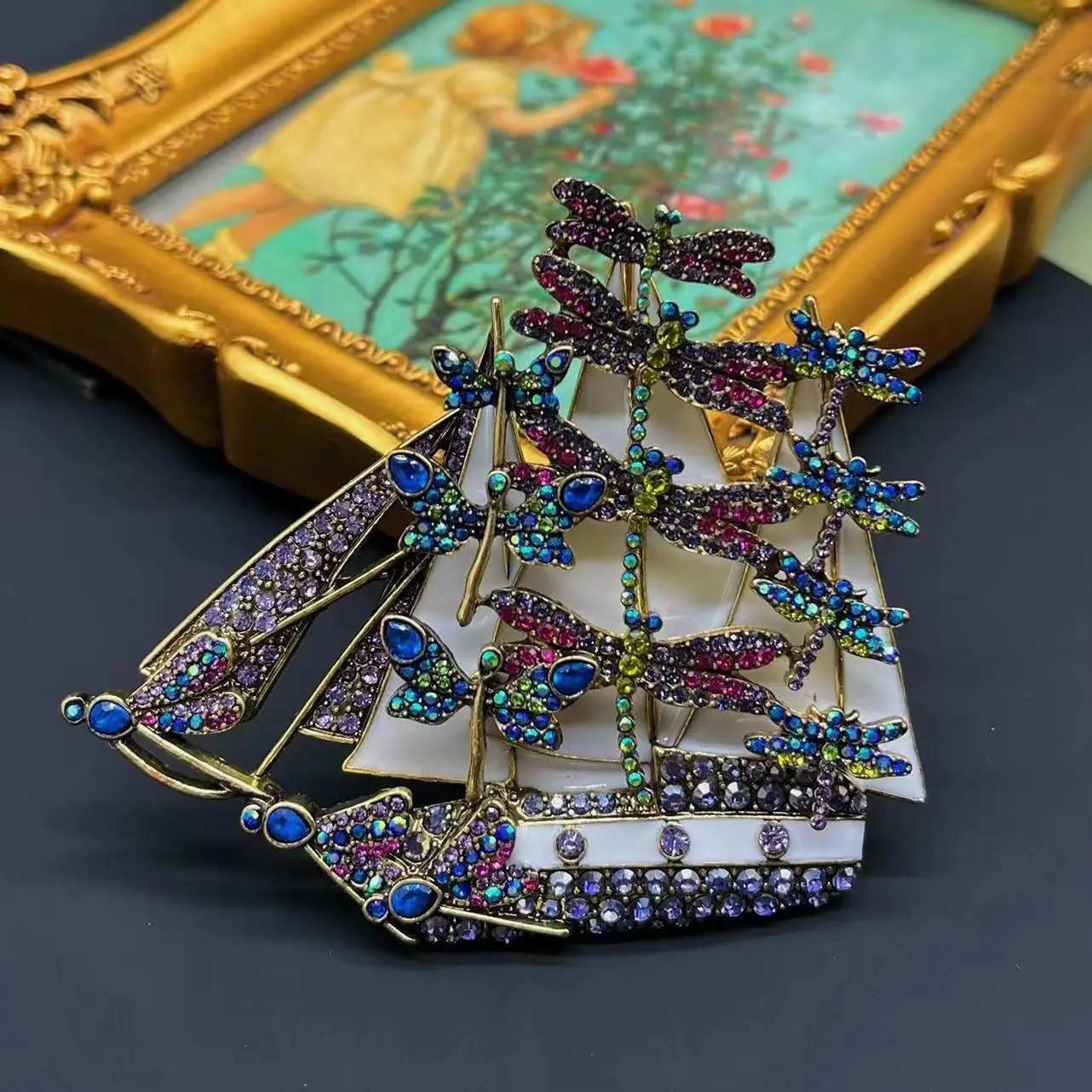 Женская винтажная цветная эмалированная брошь в виде стрекозы