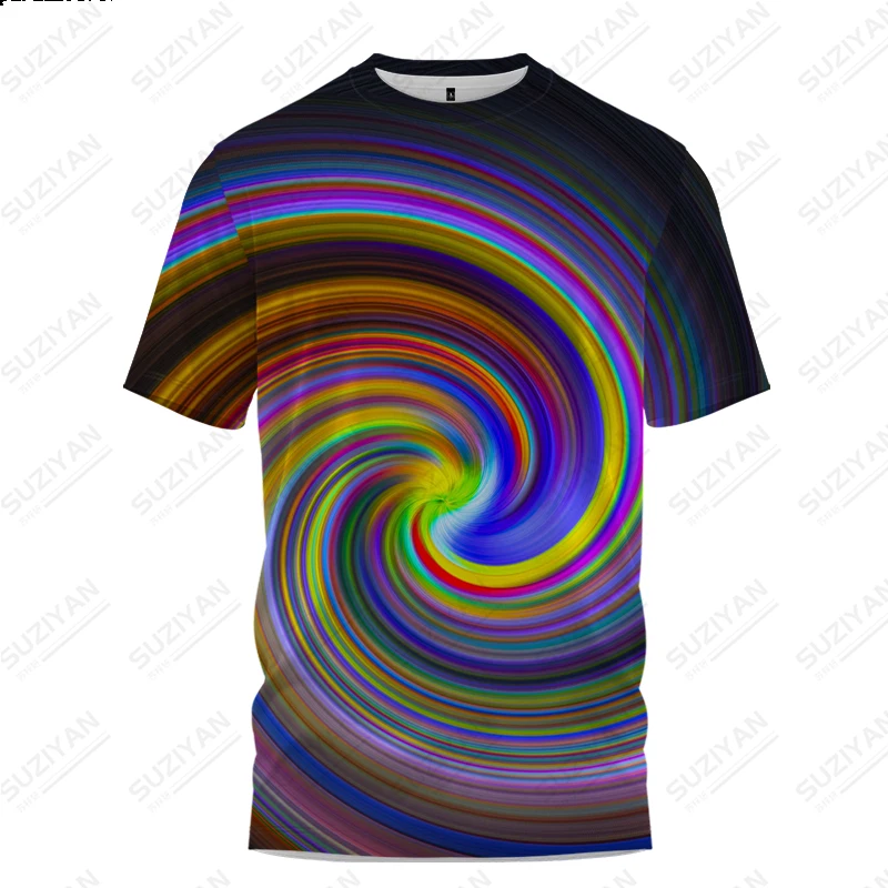 

Men's Summer Short Sleeve O-Neck Pullover Top 3DPrinted Loose Casual Hawaiian Simple Plus Size Retro Youth Rainbow Visual Vortex