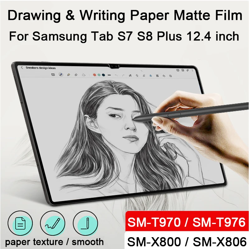 Matte Drawing Film For Samsung Galaxy Tab S7 FE S7 S8 Plus 12.4 inch 2022 Paper Writing Anti-Glare Screen Protector Anti-stain