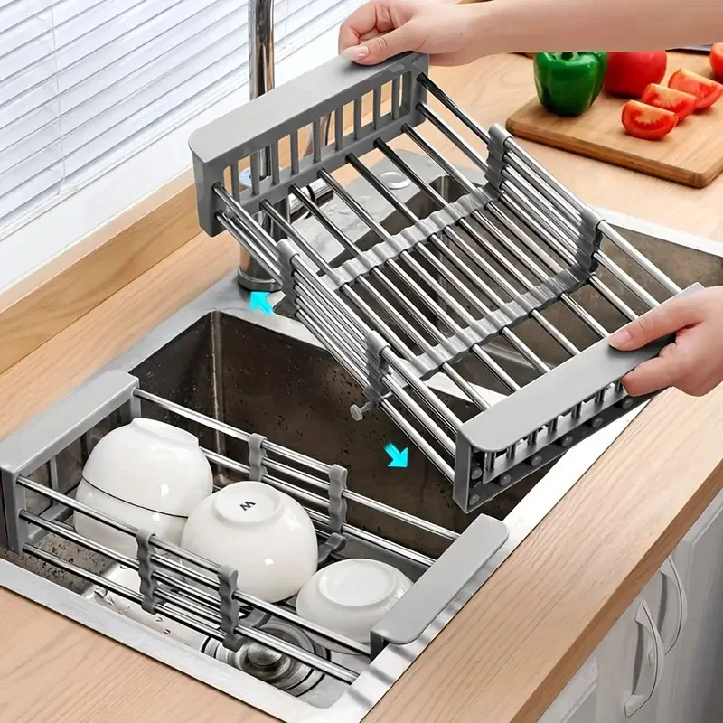 

Kitchen Drain Rack Stainless Steel Telescopic Sink Rack Household Tableware Storage Rack Bowl And Chopsticks Strainer Dry Basket