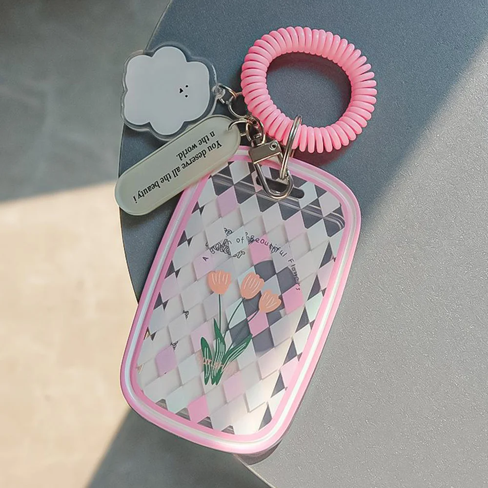 

Card Sleeve Keychain Cloud Shape Tulip Flowers Idol Photo Sleeve Photo Frame Photocards Protector Case Elastic Rope Transparent