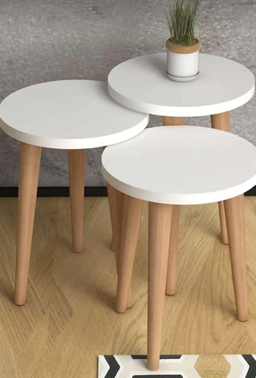

Modern Nelling Table 3 Pieces Scandinavian Beech Wood Leg De Monte Side Table Tea Coffee Serving Table Round Living Room Bedside