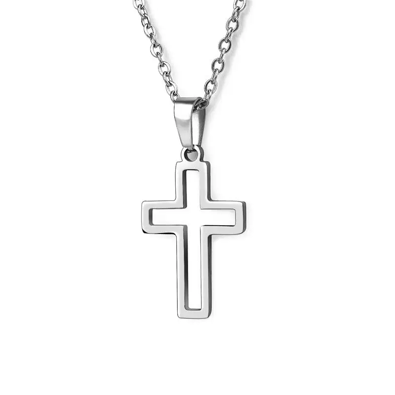 2022 Fashion Stainless Steel Necklace For Men Women Black Gold Silver Color Cross Pendant Chain Necklace Jewelry Gift